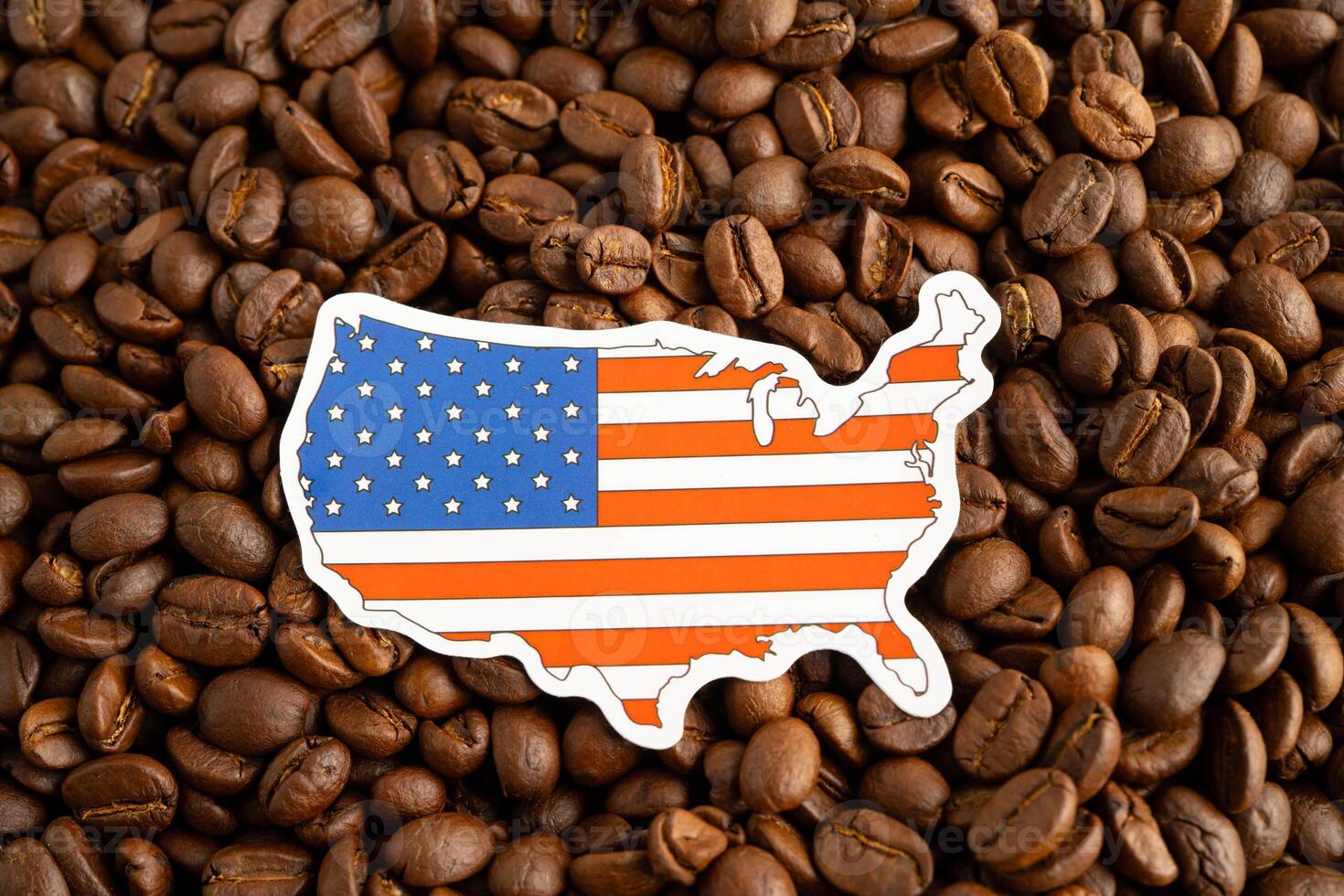 US flag on coffee beans, shopping online for export or import food product. photo