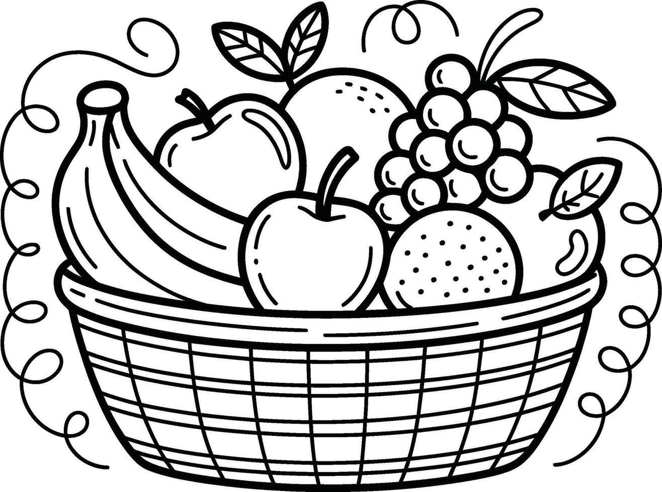 Detailed black line doodle illustration of a fruit vector