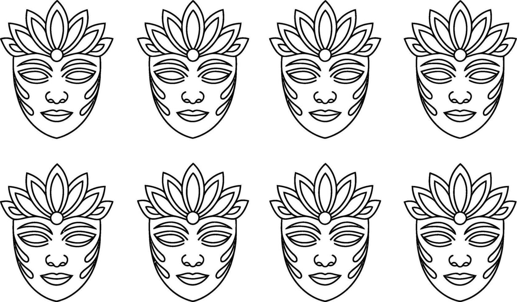Seamless pattern of decorative tribal masks with floral headwear illustration vector