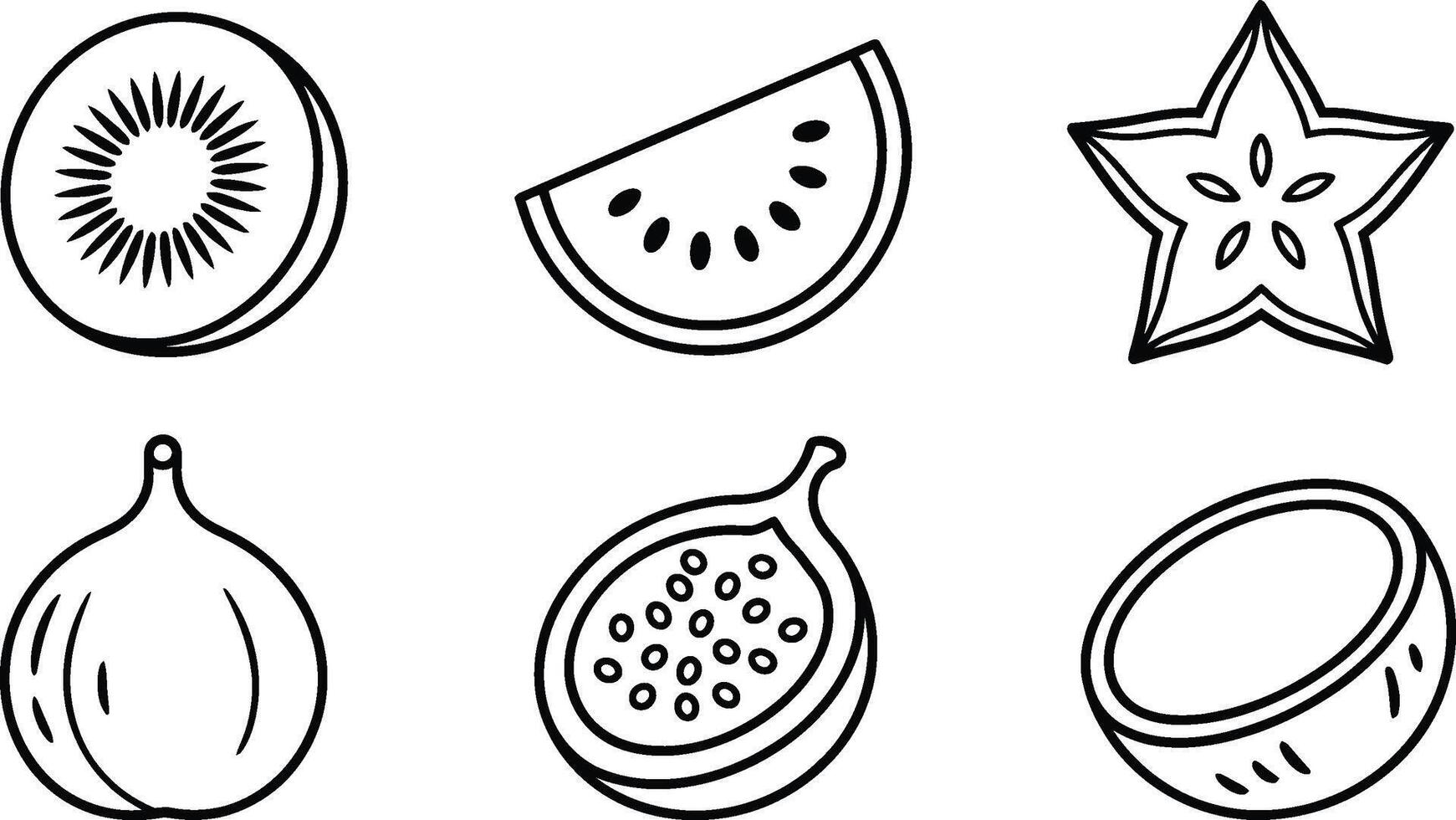 Exotic tropical fruits line art collection isolated on white background vector
