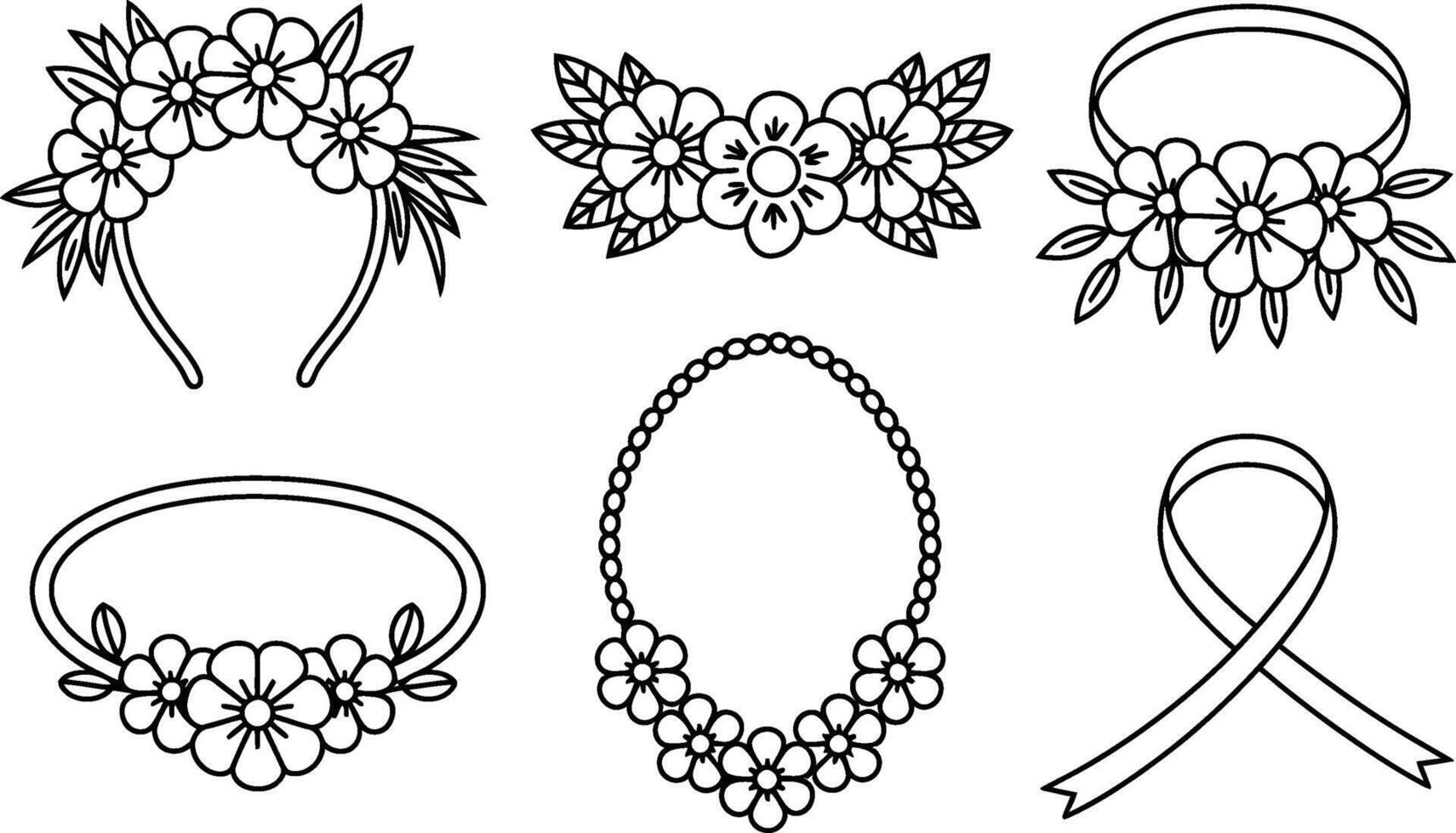 Set of floral frames borders and headbands with ribbon illustration vector