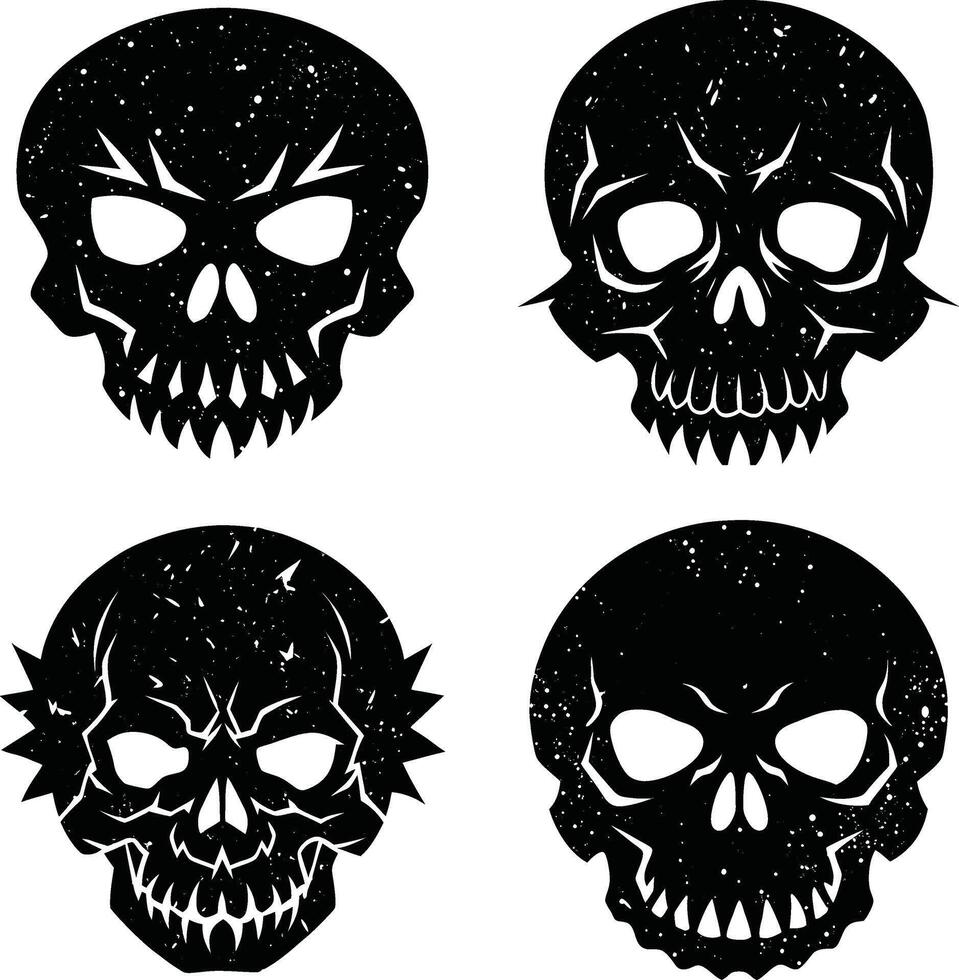 Collection of black grunge skulls design elements for halloween or day of the dead vector