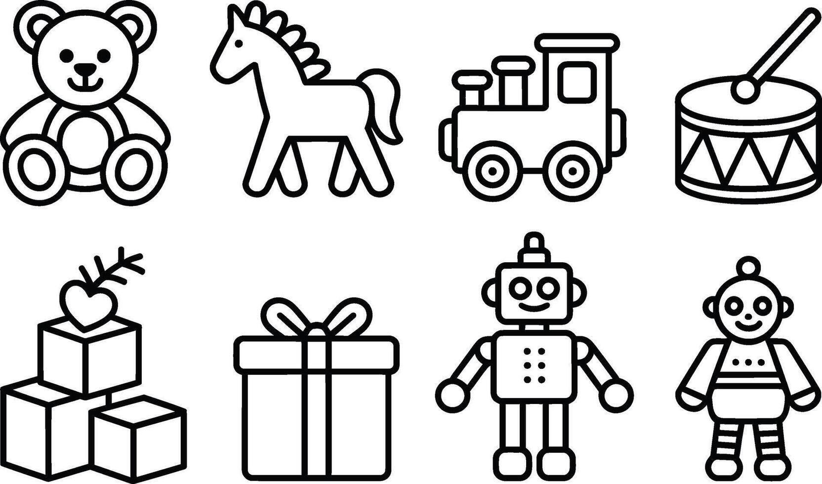 Cute outline icons of classic baby toys illustration collection vector