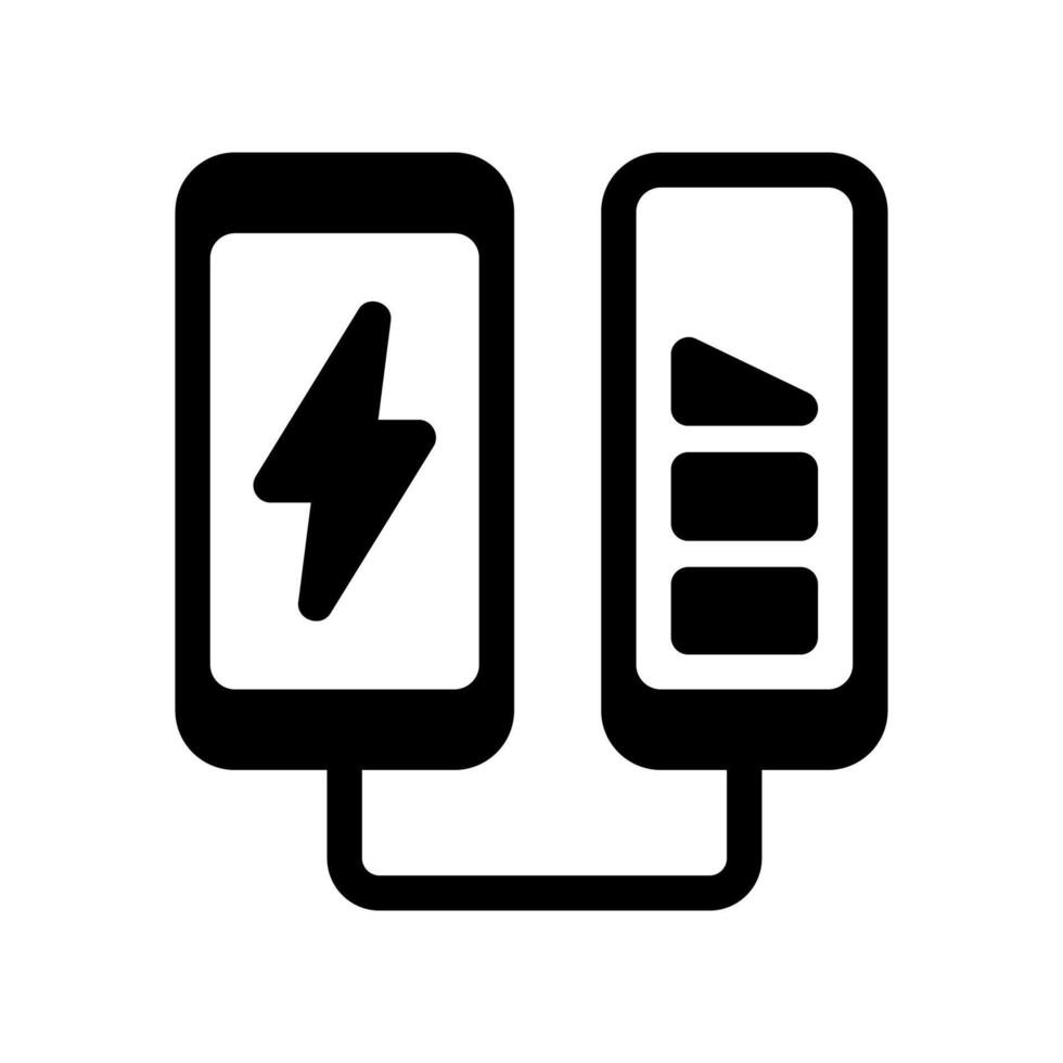 Black Outline of Battery Powering Smartphone via Connecting Wire vector
