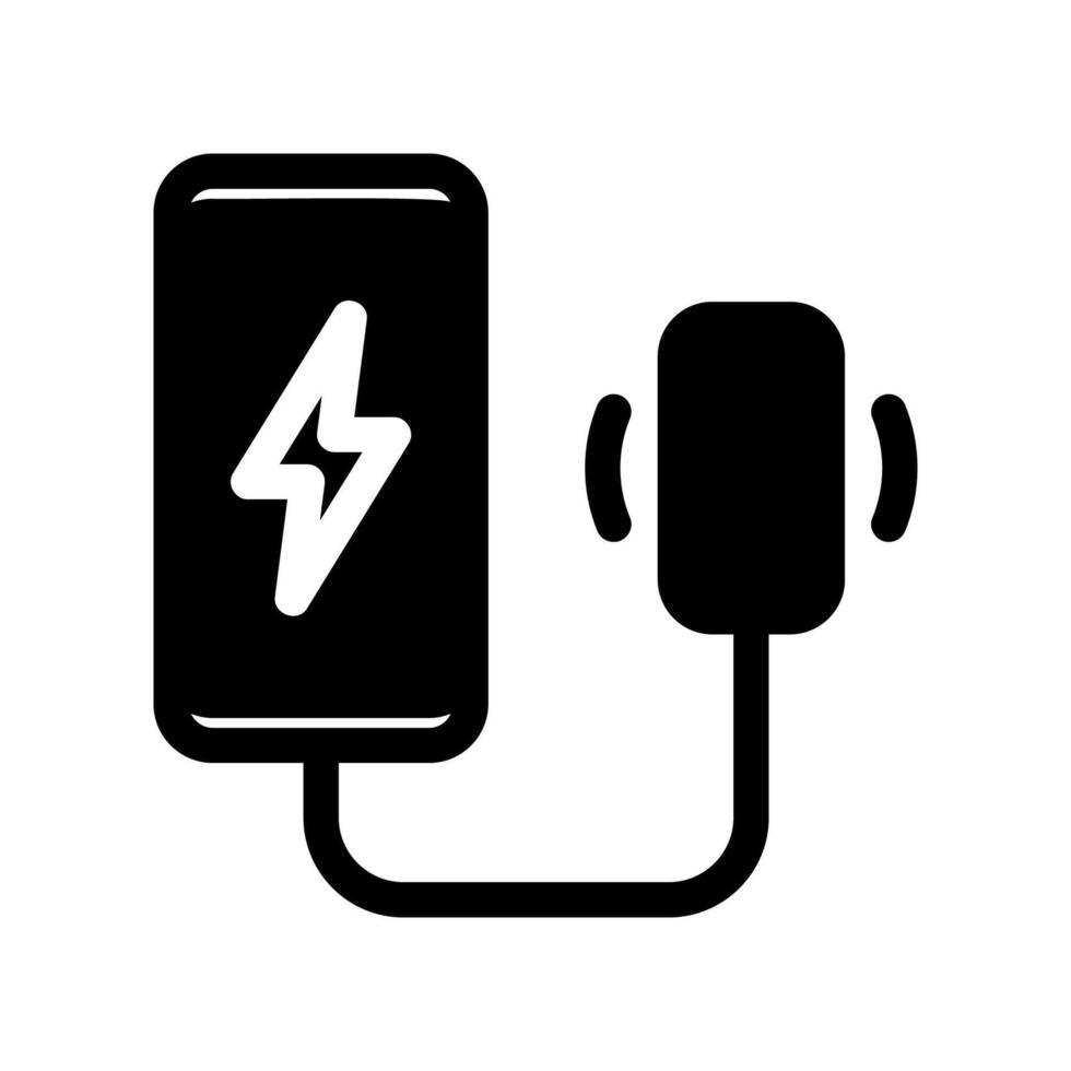 Smartphone connected to a charger via a cable plug vector