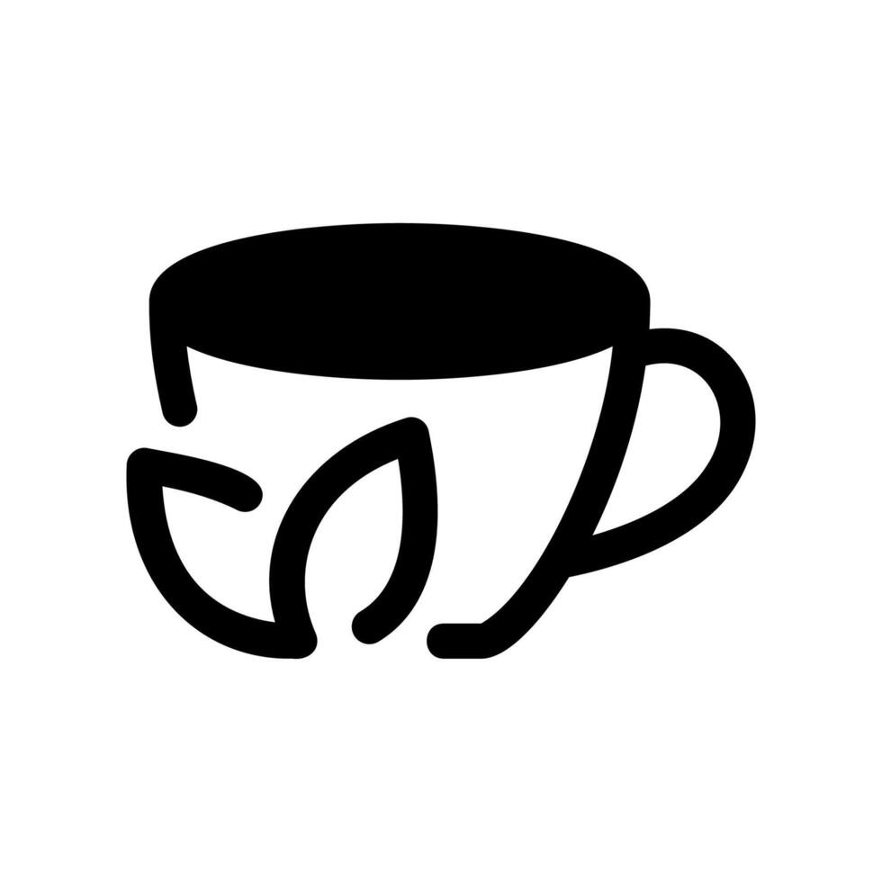 Outline Icon of a Teacup with Leaves Representing Herbal Drink vector