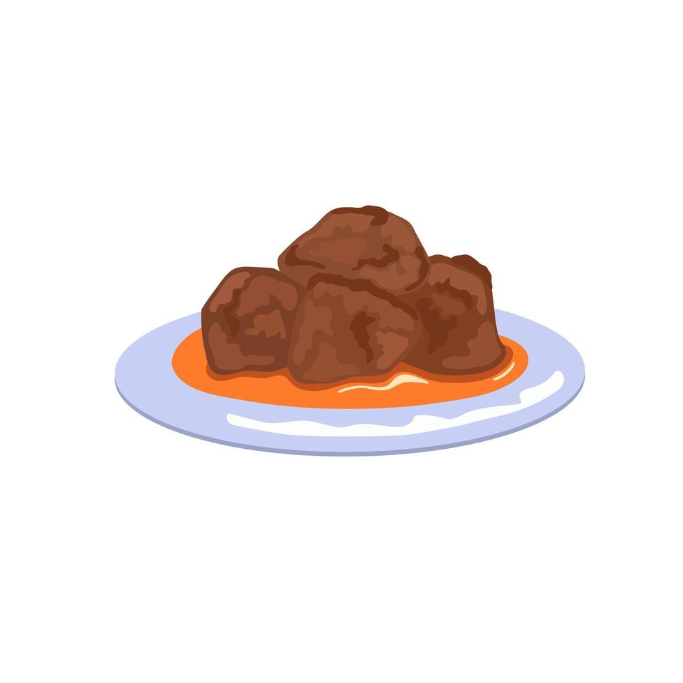 Flat illustration of Indonesian beef rendang on plate vector