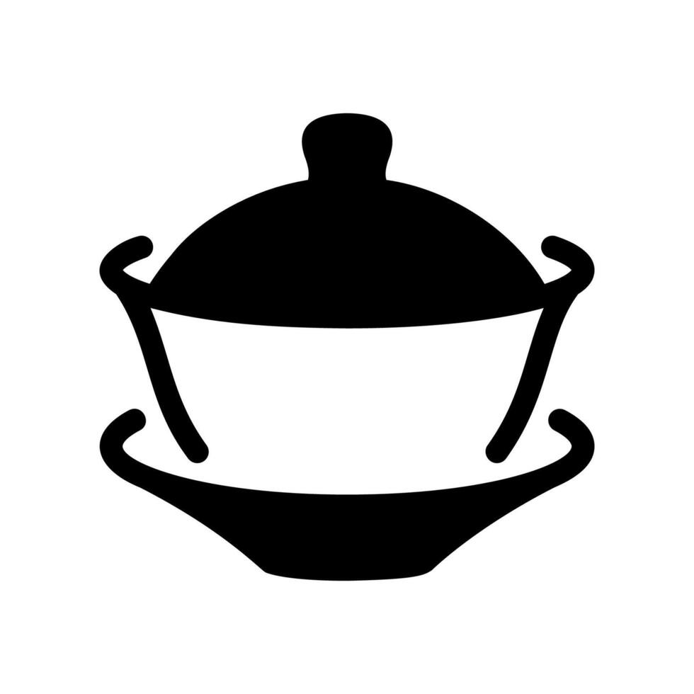 Traditional Lidded Bowl on Saucer Silhouette for Tea or Soup Use vector