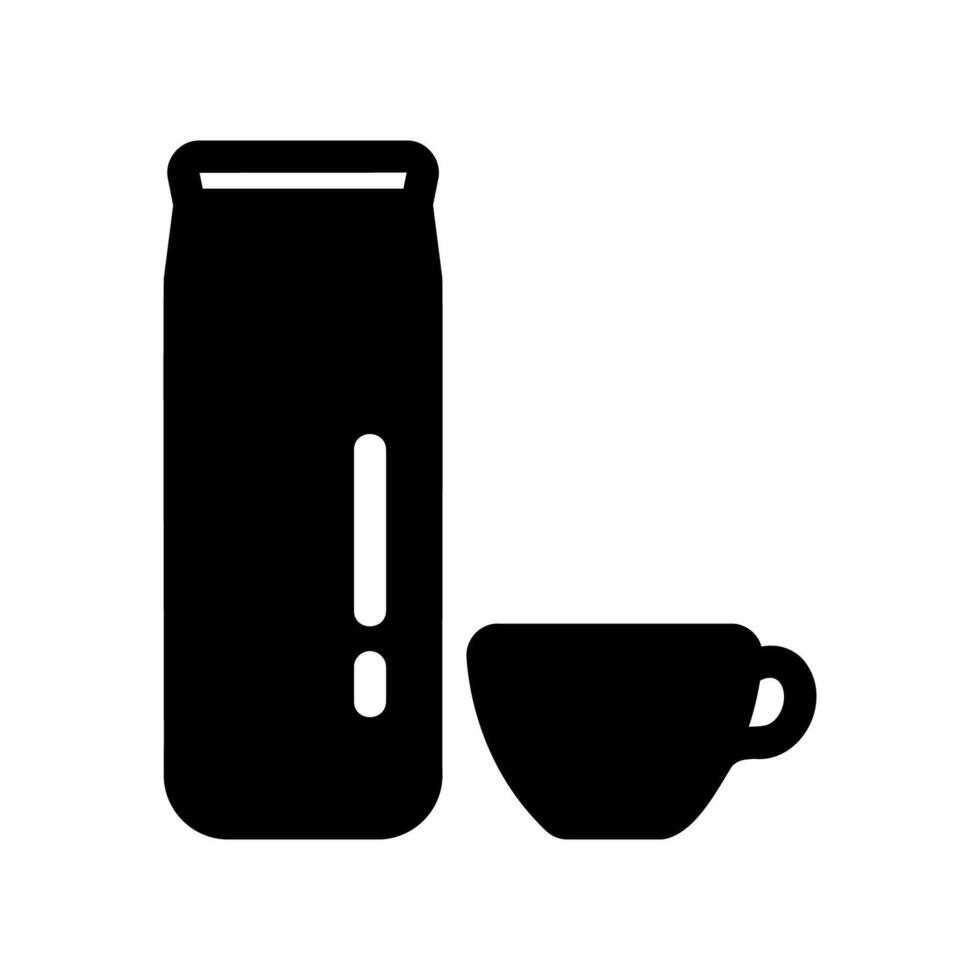 Black Silhouette of Insulated Flask with Accompanying Small Cup vector