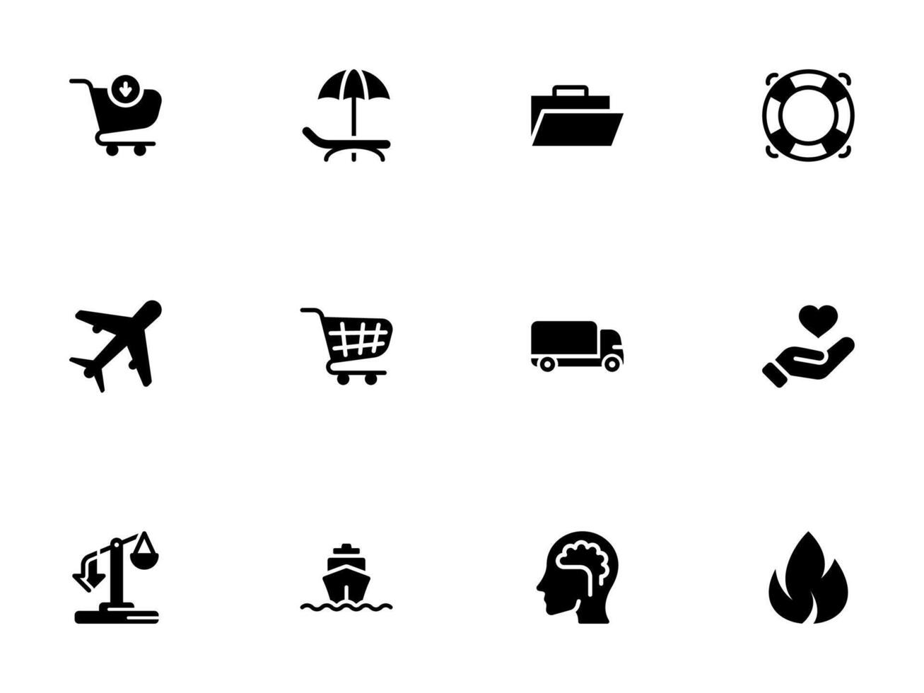Diverse Black Silhouette Icons Set for Various Thematic Representations vector