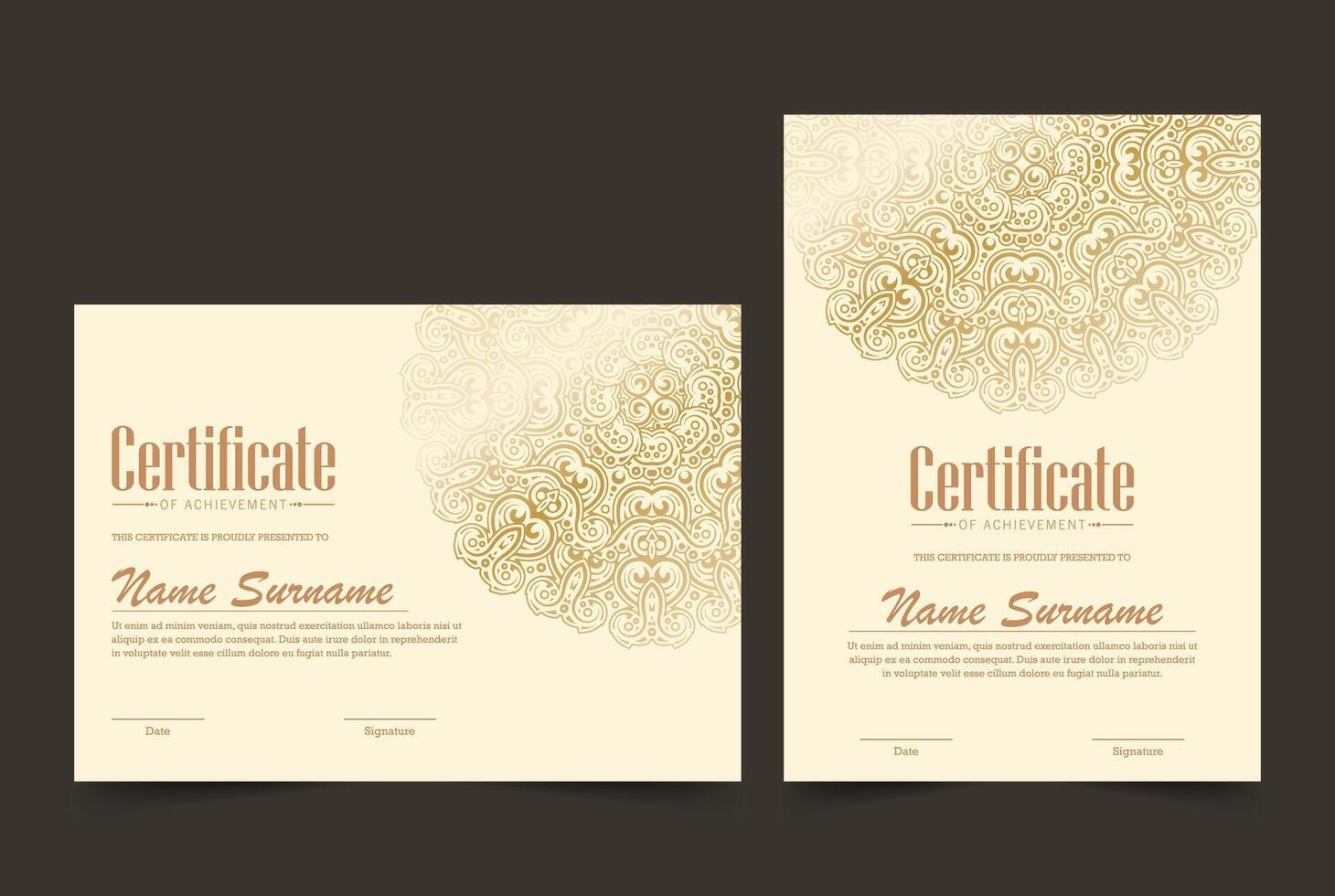 Luxury gold mandala certificate award diploma template vector