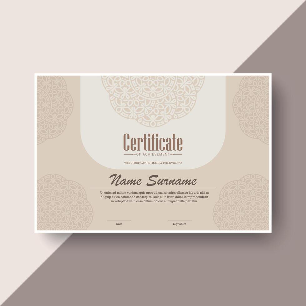 mandala award certificate template. vector