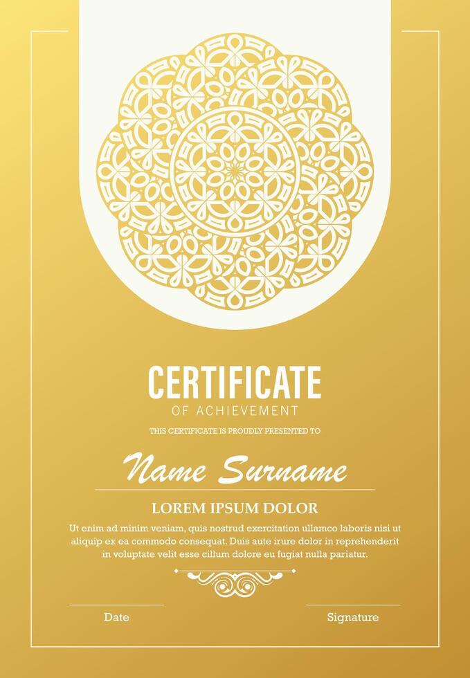 gold mandala certificate award diploma template vector