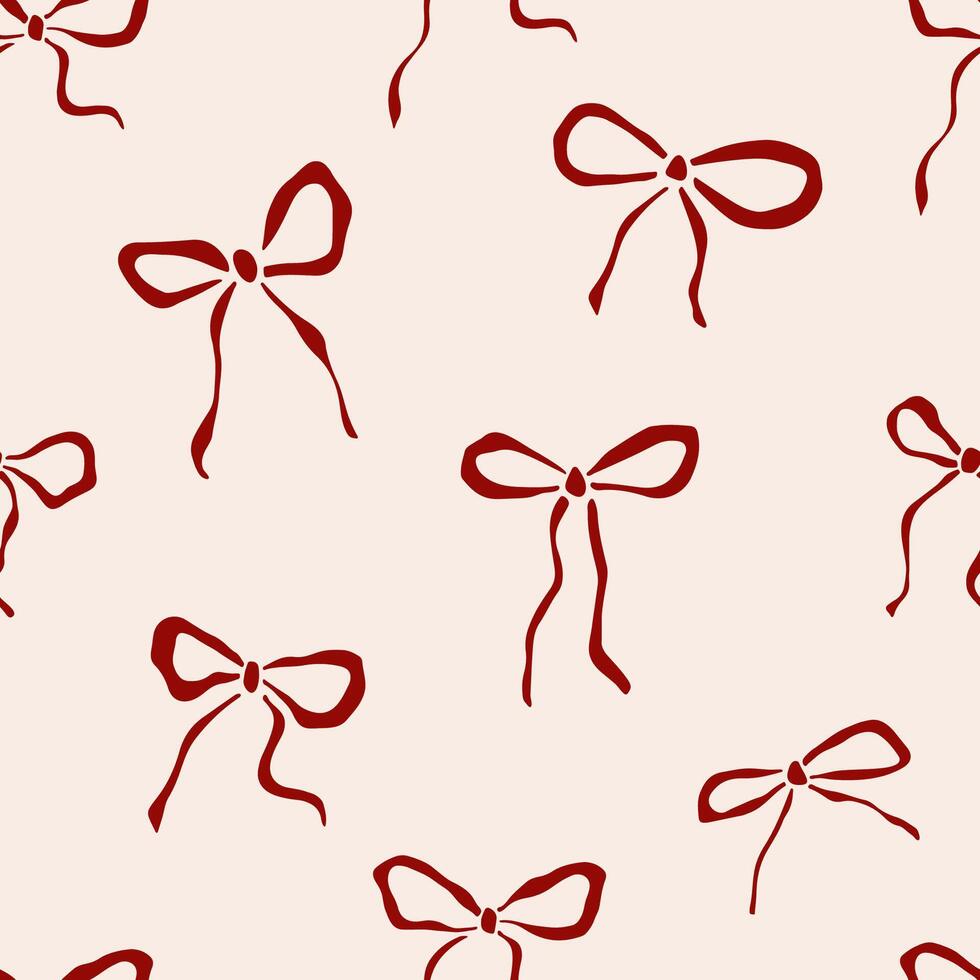 Hand drawn charming red bows pattern vector