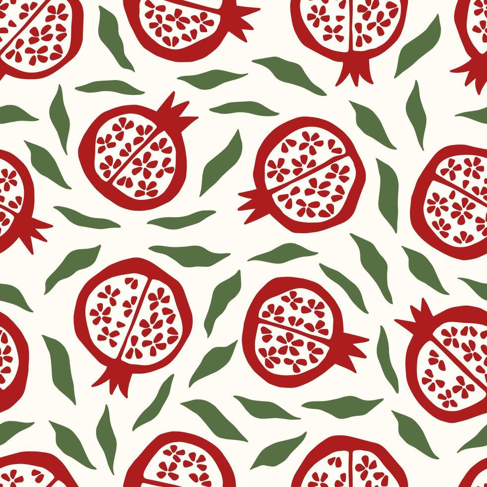Hand drawn pomegranate seamless pattern. Tropical sweet fruit drawing. Print for digital paper, wrapping, textile, fabric. vector