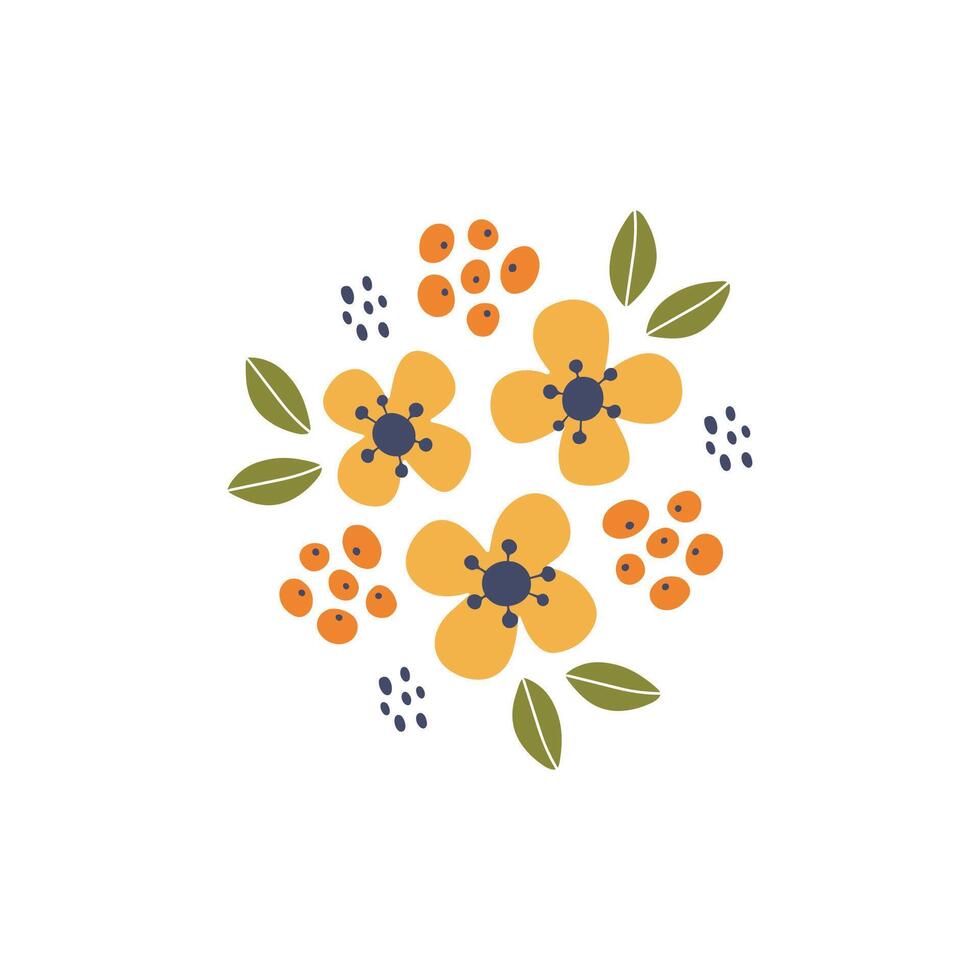 Simple abstract flower drawing. Modern floral art illustration. Hand drawn tropical botanical design for print, postcard, invitation. Summer flower market advertising template. vector
