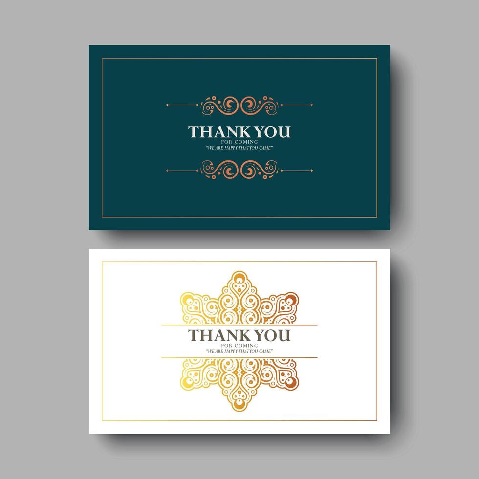 elegant thank you cards in teal and white, with gold decorative elements vector
