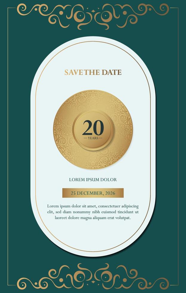 gold Twenty Years Anniversary Save The Date Invitation Card vector