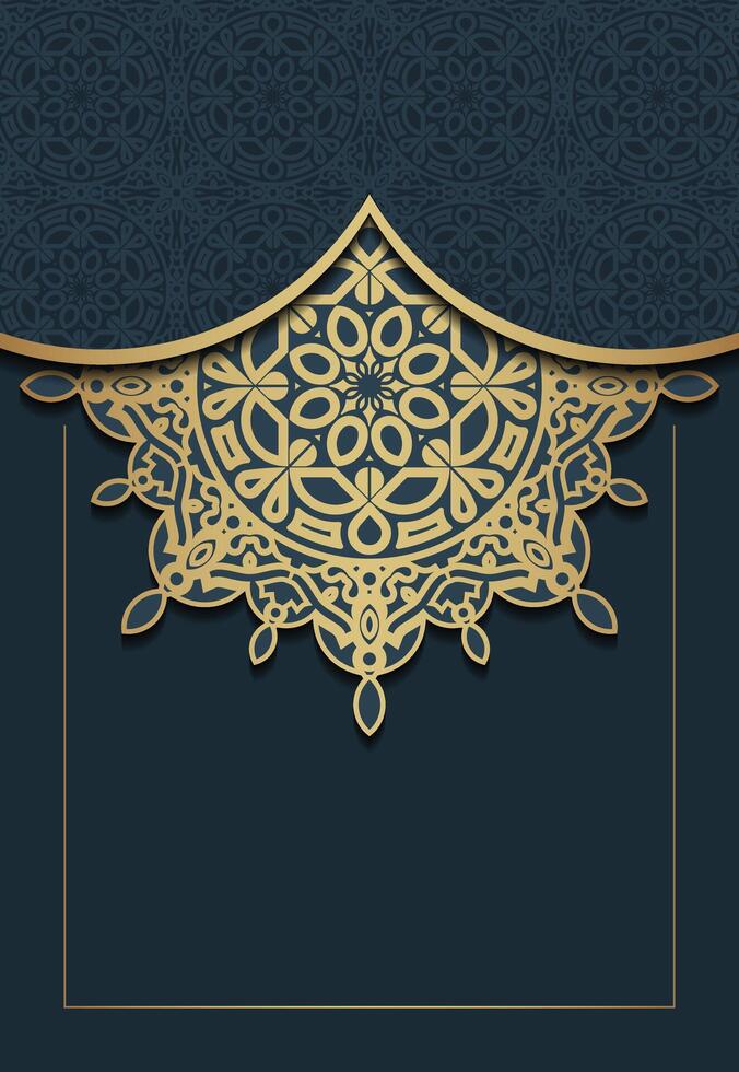 Elegant Decorative Golden art Mandala Design on Dark Blue Background Pattern Cover vector