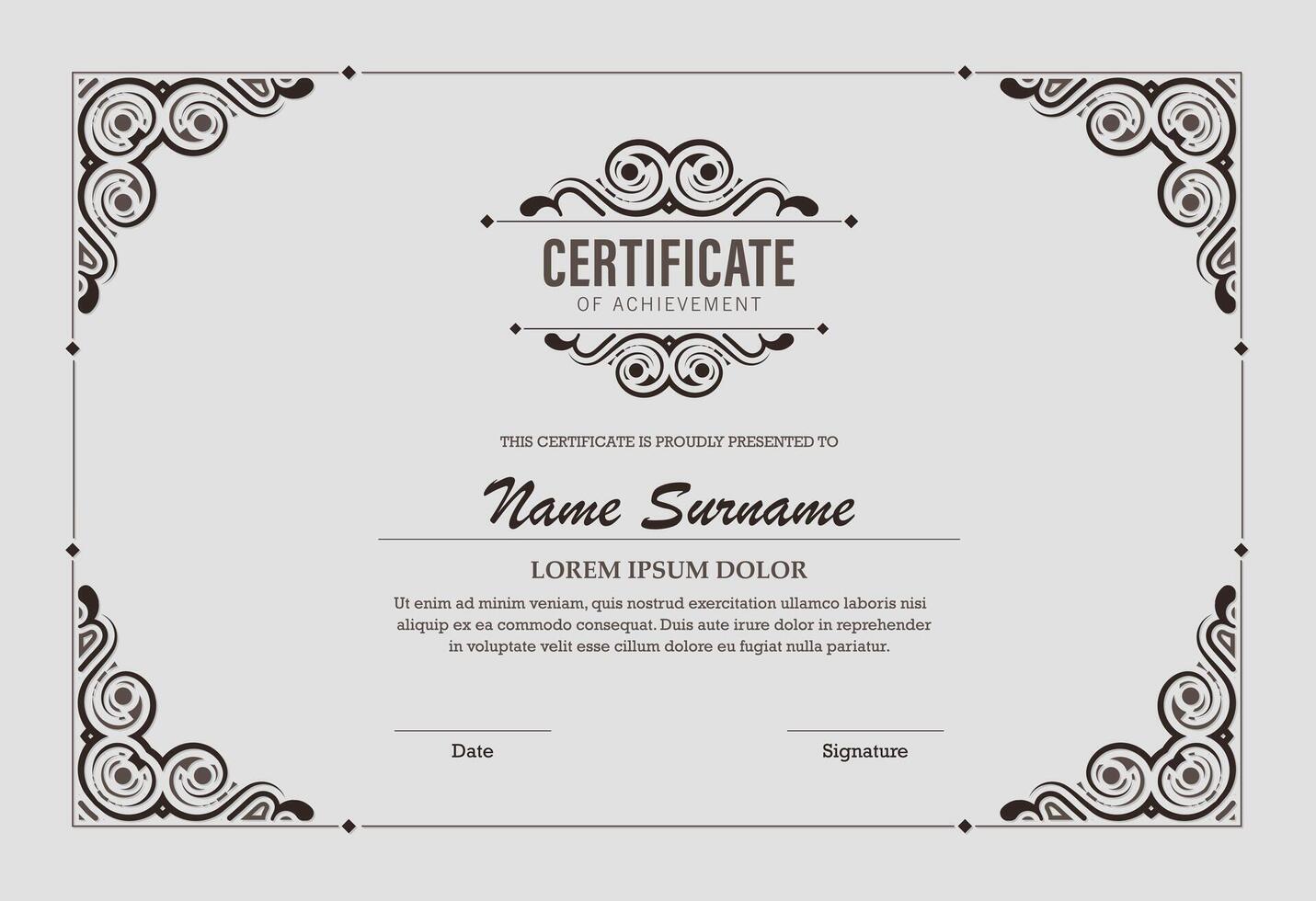 Classic certificate of achievement award with ornmanet style vector