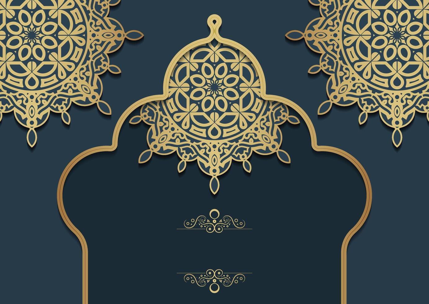 Luxury Golden Mandala Ornament on Dark Blue Islamic Background Illustration vector