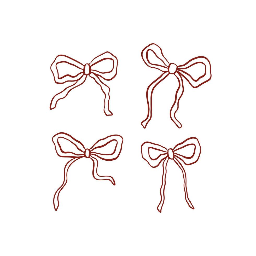Hand drawn charming ribbon bows set vector