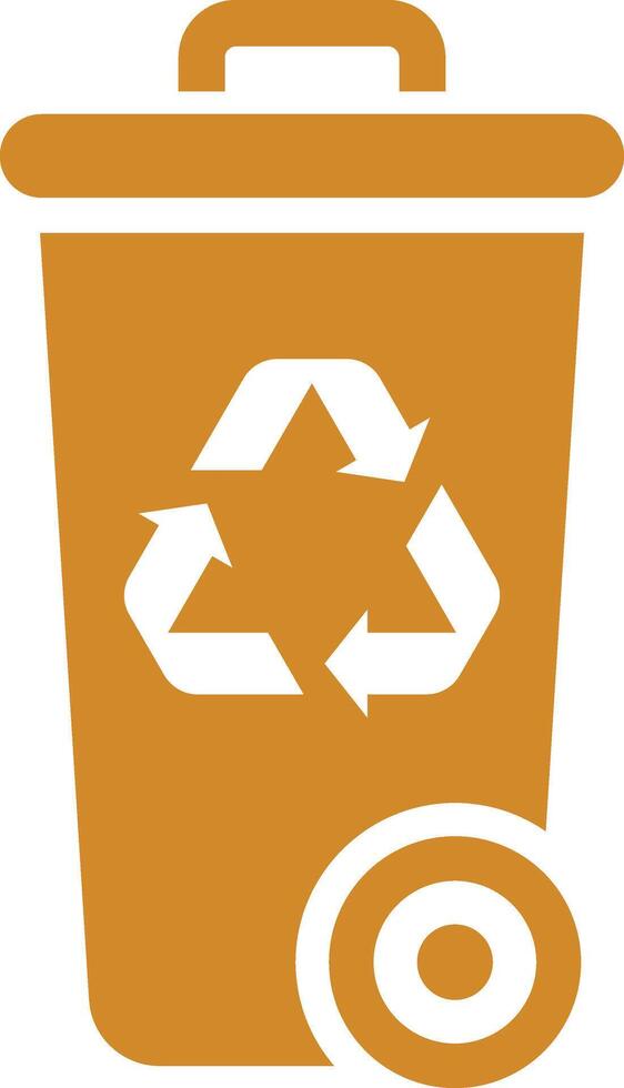 Gold recycling bin with wheel icon illustration vector