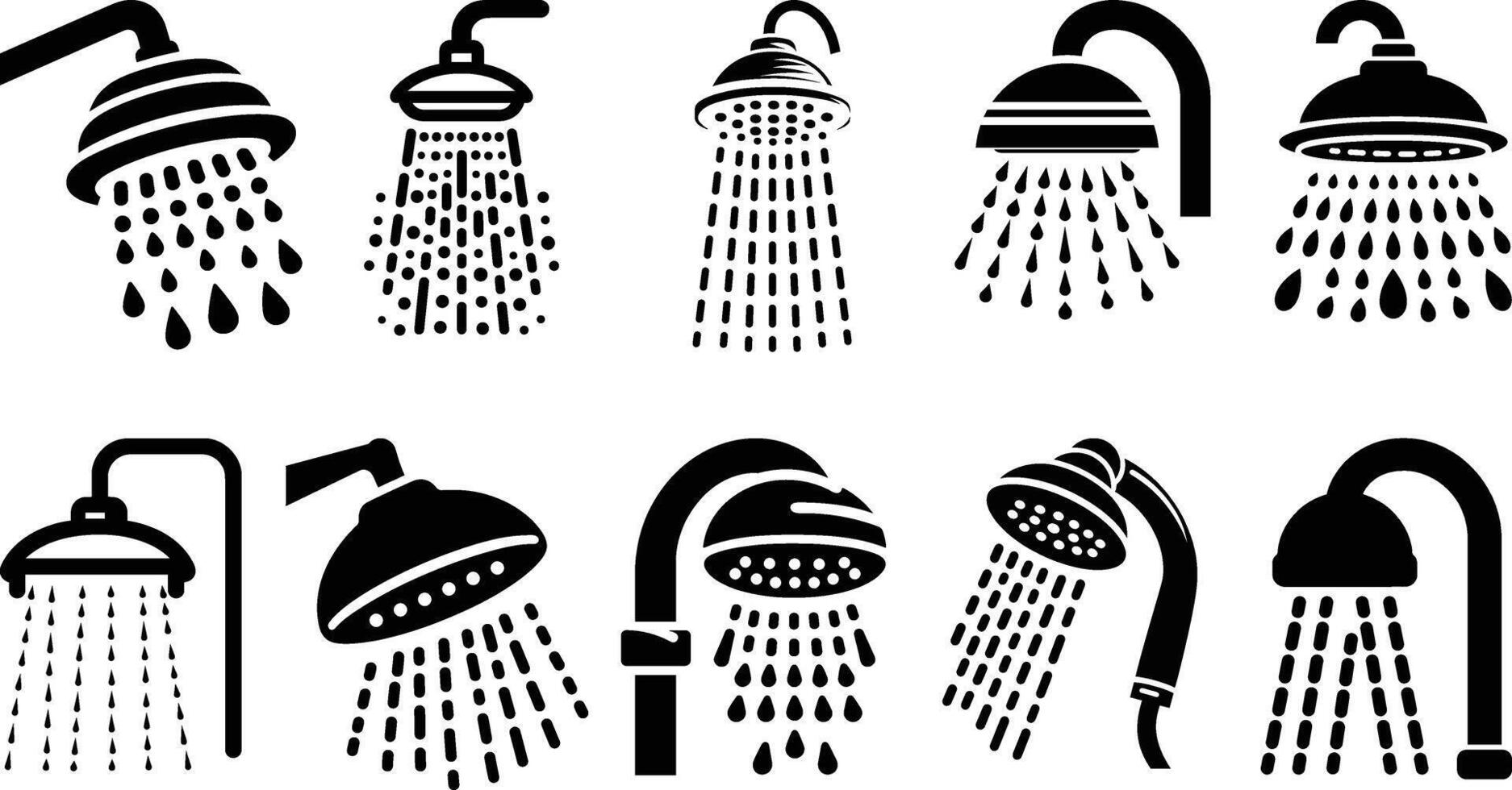 Collection of shower head icons and silhouettes vector