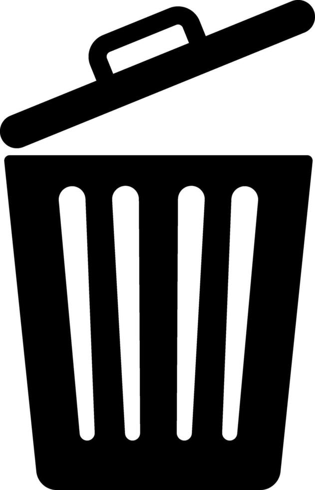 A simple, black and white graphic of an open trash can. vector