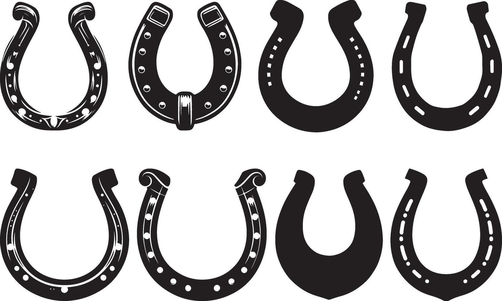 Collection of Black and White Horseshoe Designs vector