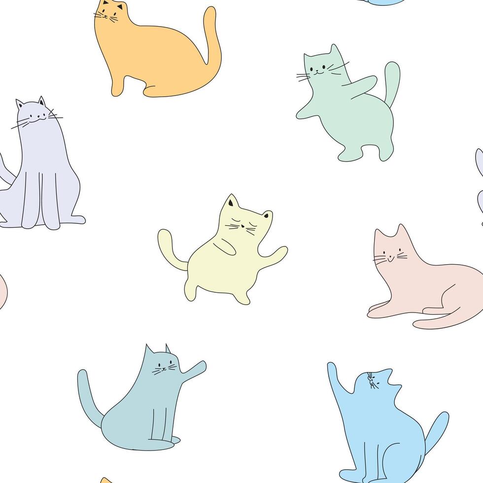 Cute cat pattern, sitting, walking, stretching, modern animal design, perfect for fabric and decor vector