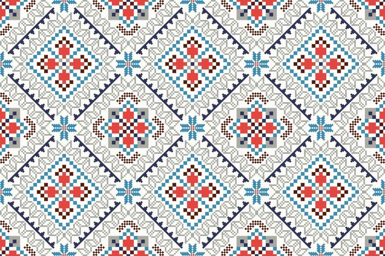 Floral cross stitch seamless pattern on white background,geometric ethnic oriental seamless pattern vector