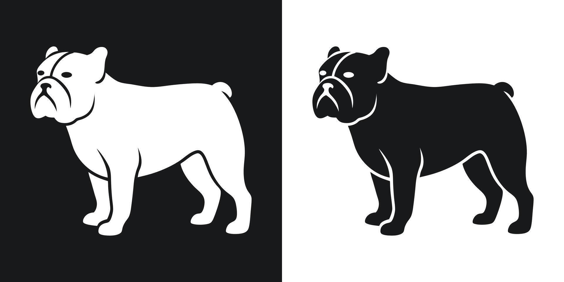 Silhouette illustration of a standing bulldog dog in positive and negative color schemes vector