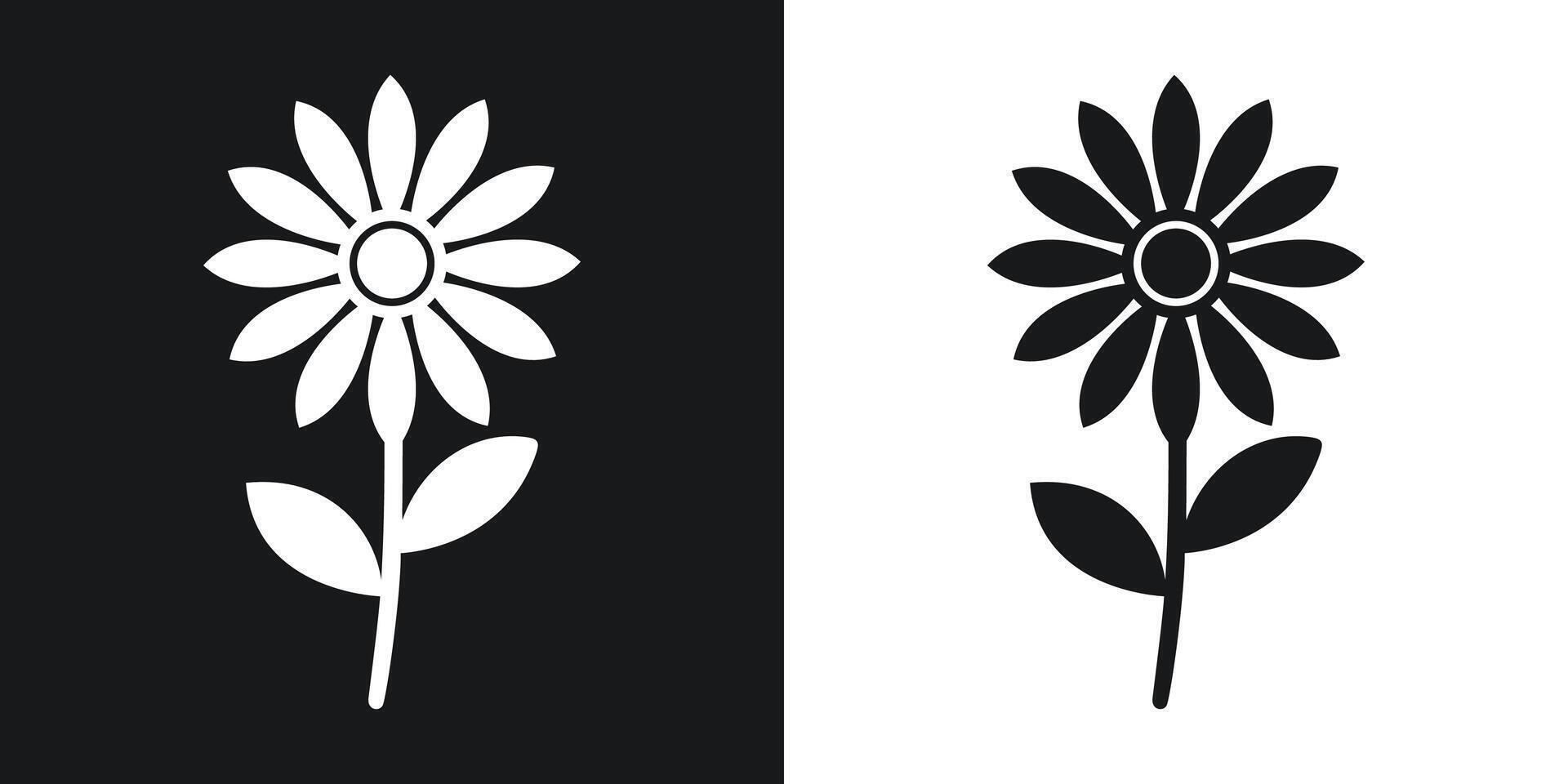 Simple daisy flower graphic with black and white silhouettes for floral design elements vector