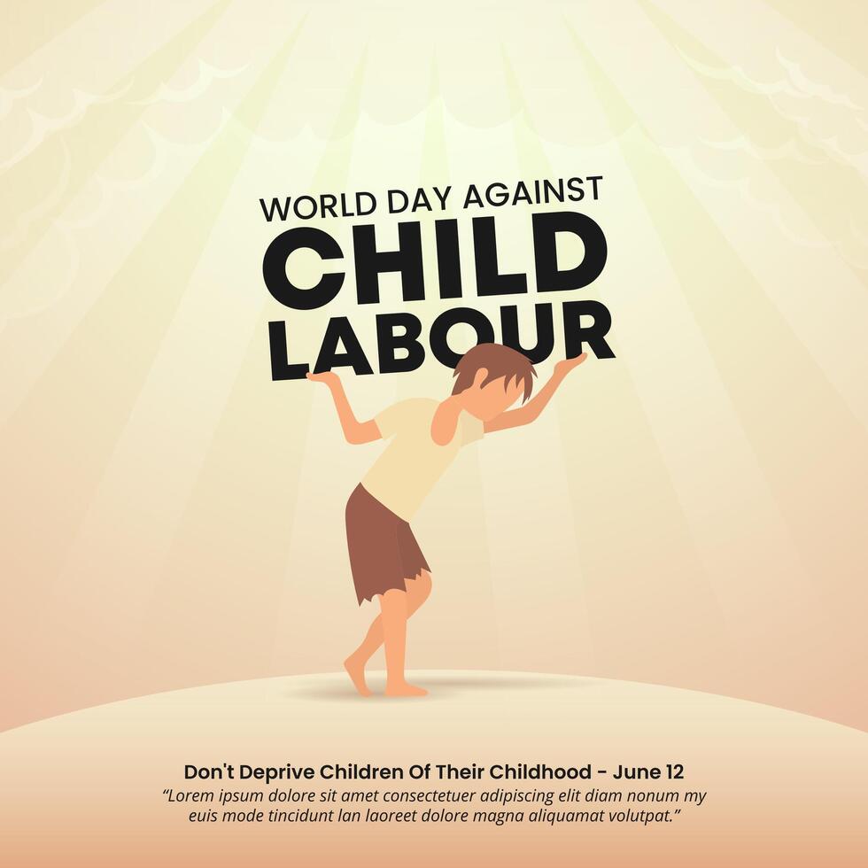 World Day Against Child Labour design with a child labourer holding up a stuff vector