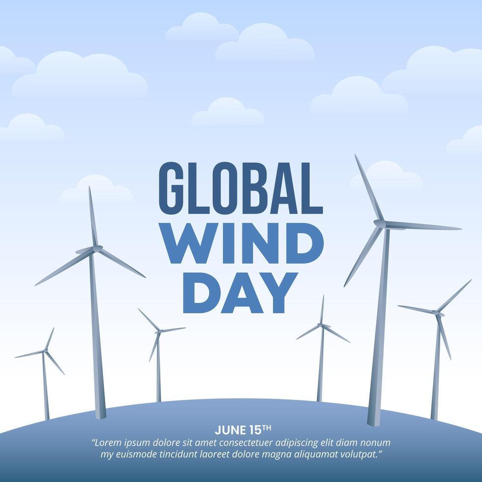 Global Wind Day design with many wind turbines vector