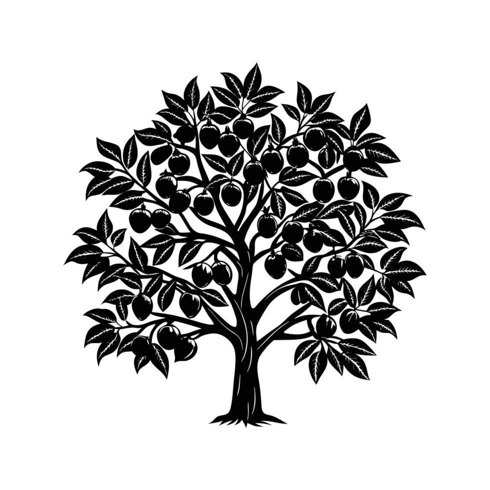 Silhouette of a Fruit-laden Apple Tree vector