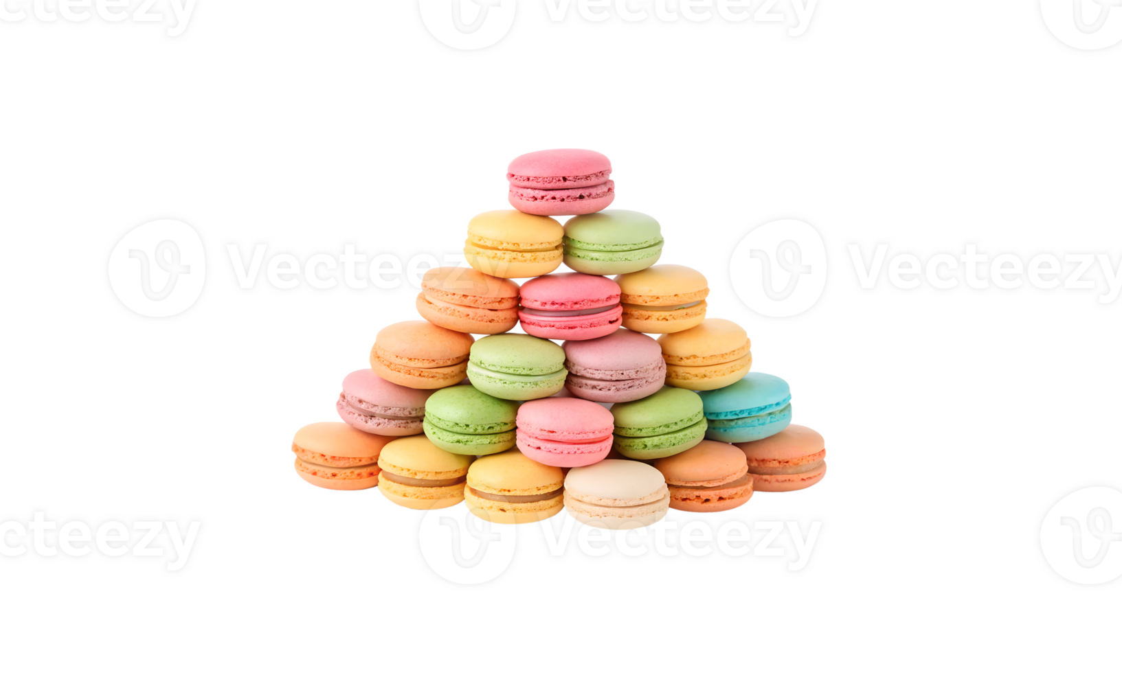 A colorful assortment of macarons with various flavors and vibrant colors on transparent background. png