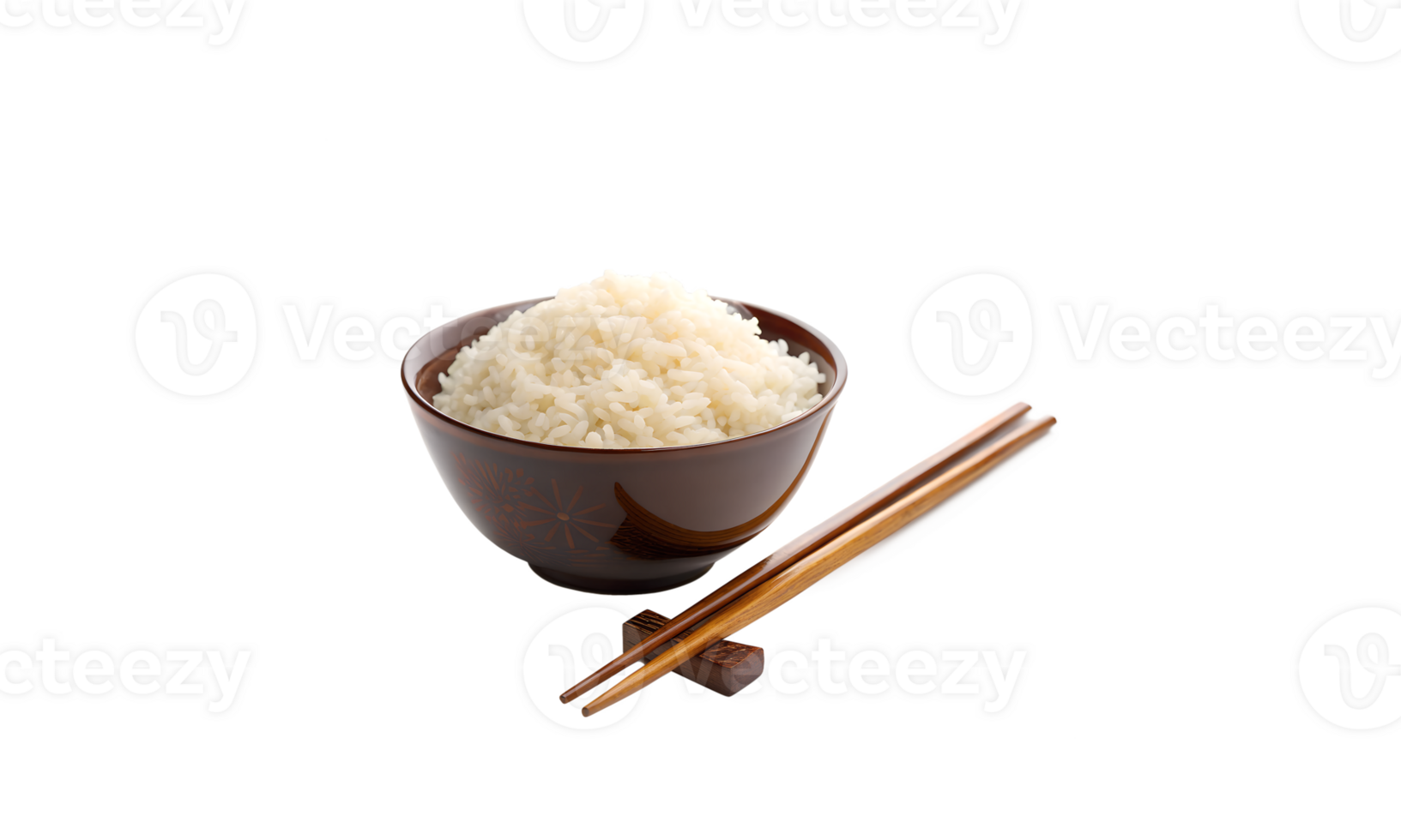 Bowl of Cooked Rice with Chopsticks png