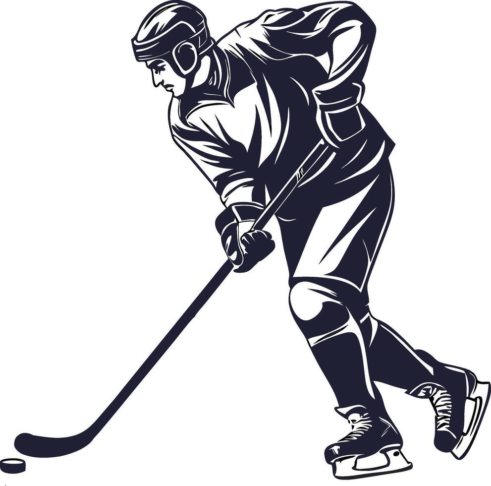 Ice hockey player in action dynamic monochrome illustration vector