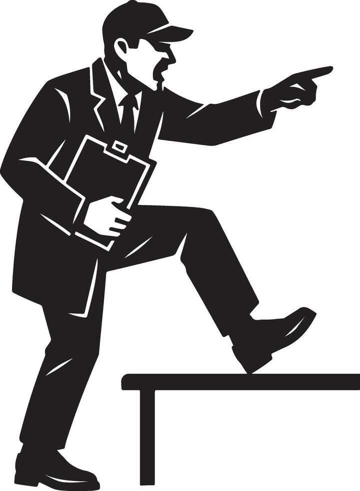 Angry coach yelling and pointing while holding clipboard vector