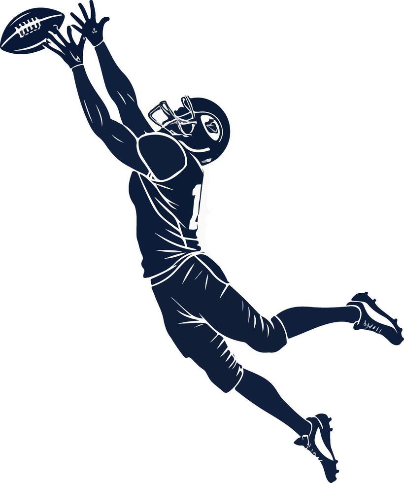 American football player making a dynamic catch vector