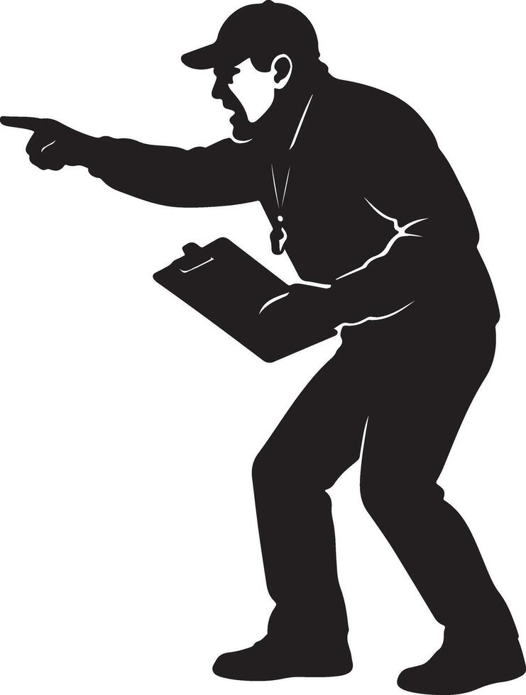 Silhouette of an intense sports coach giving instructions vector