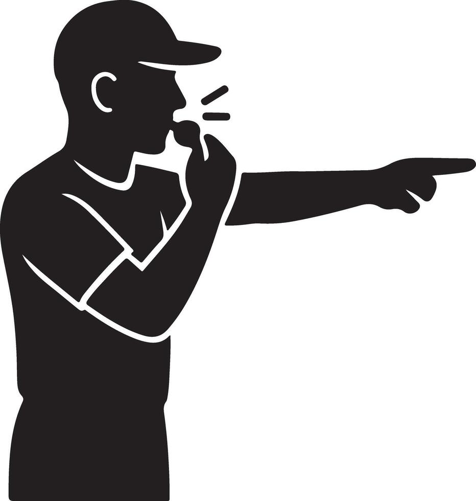 Referee blowing whistle and pointing vector
