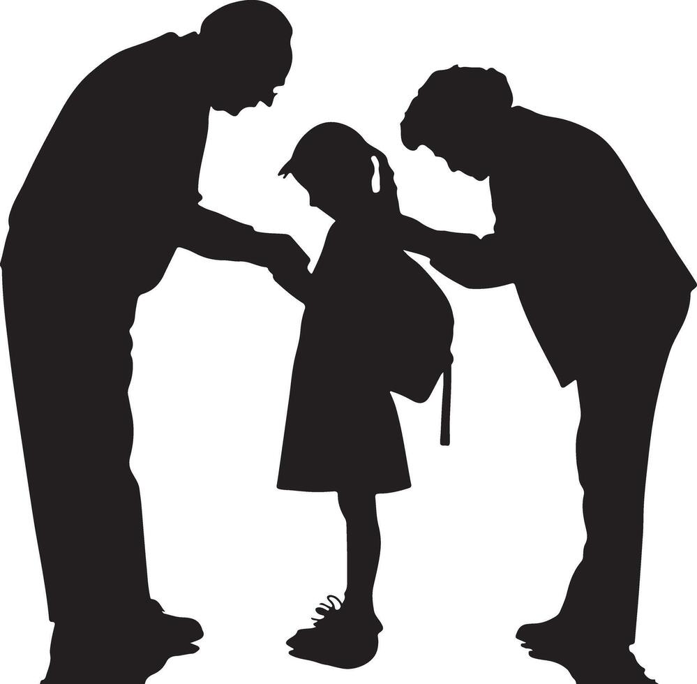 Grandparents sending grandchild to school silhouette vector