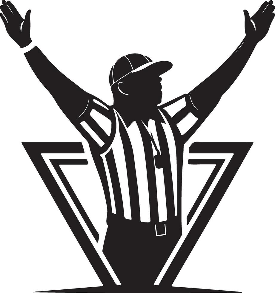 Referee silhouette with arms raised in victory triangle vector