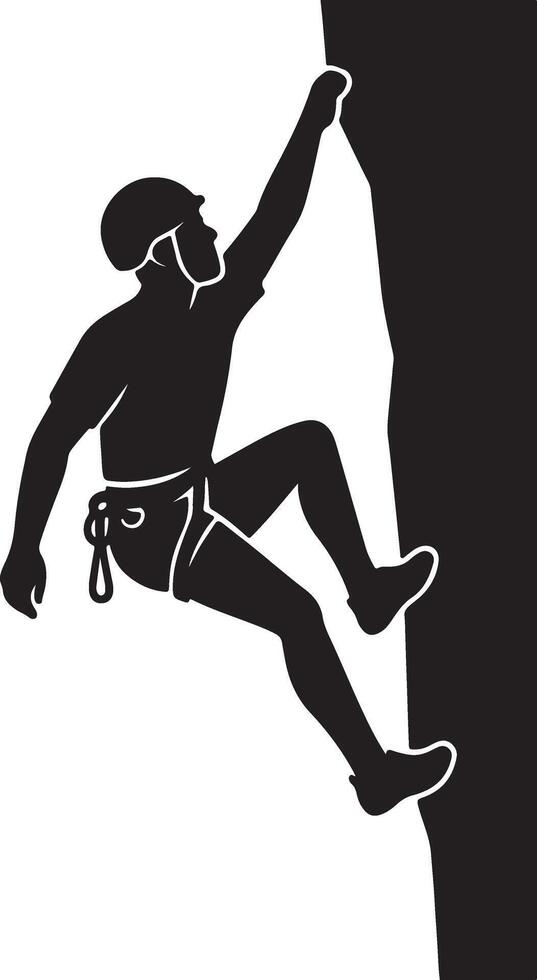 Silhouette of a climber ascending a rock face vector