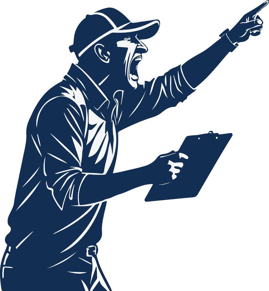 Intense coach with clipboard giving instructions vector
