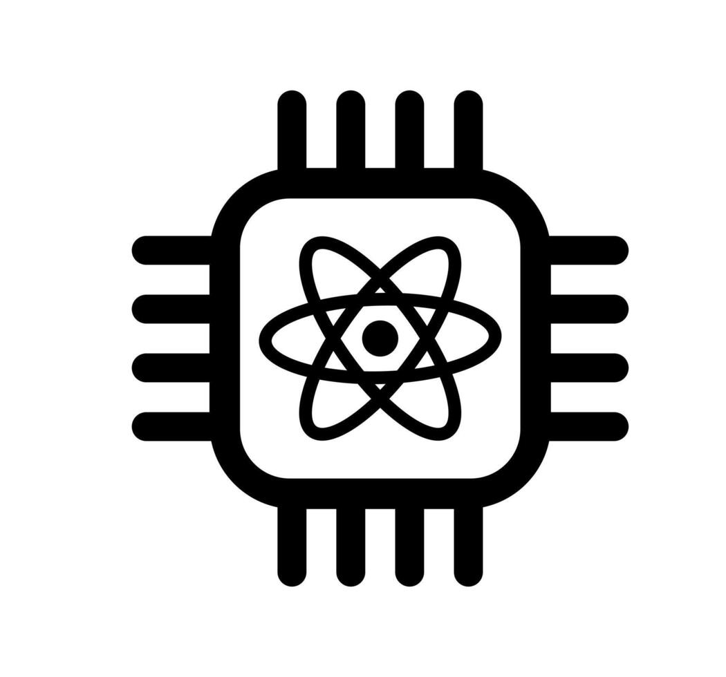 Microchip with Atom Illustration. Simple Quantum Computing Icon. Minimalist Design for Advanced Technology. Isolated Illustration. vector