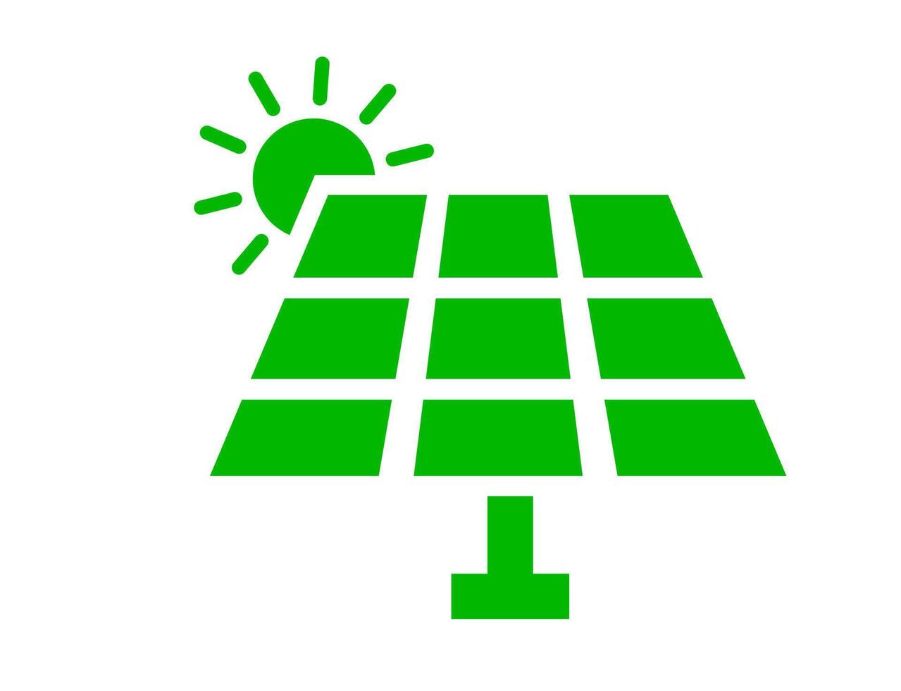 Solar panel with sun icon. A green graphic symbolizing renewable energy, clean electricity, and sustainable power. vector